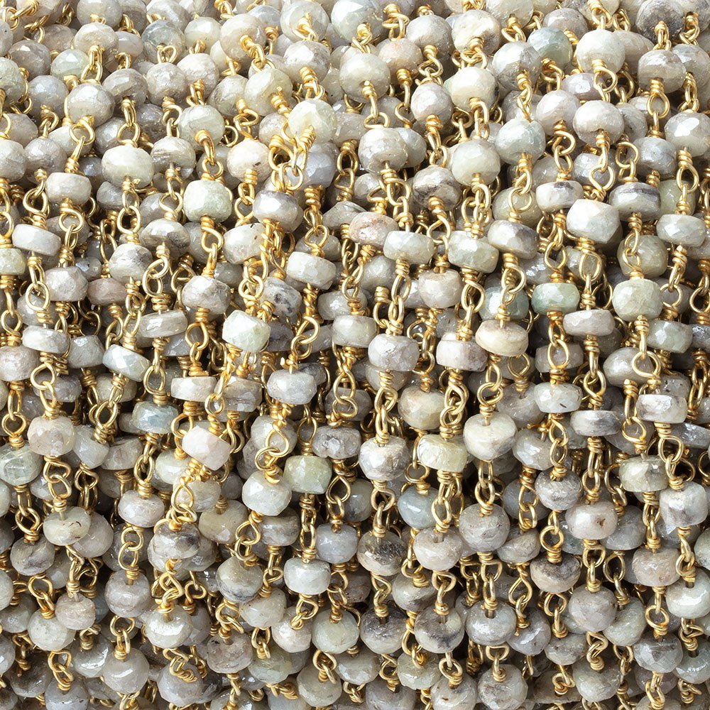 4mm Mystic Sapphire Faceted Rondelle Beads on Vermeil Chain - Beadsofcambay.com