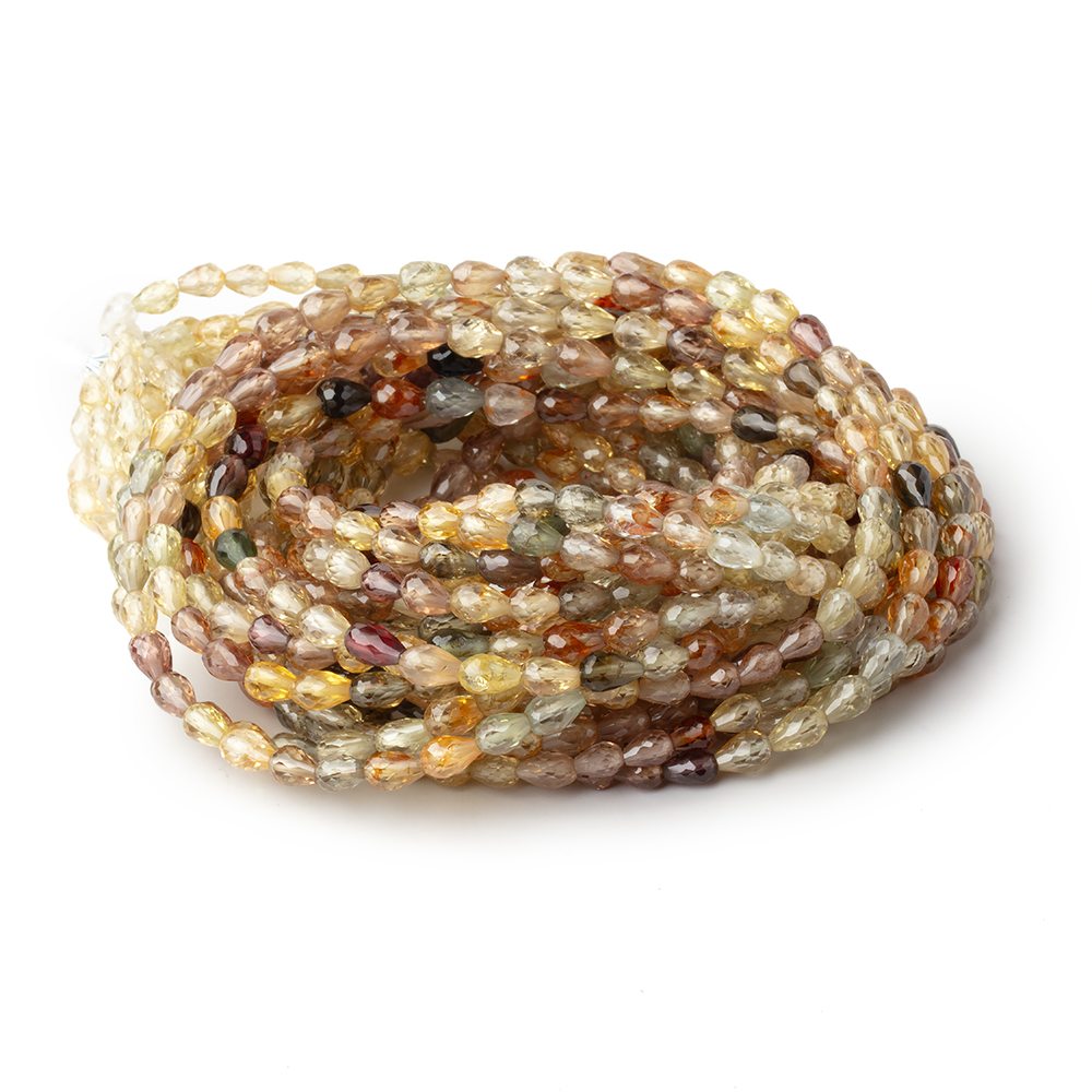 4x3 - 6.5x4mm Multi Color Golden Zircon Faceted Tear Drop 16 inch 70 Beads AA - Beadsofcambay.com