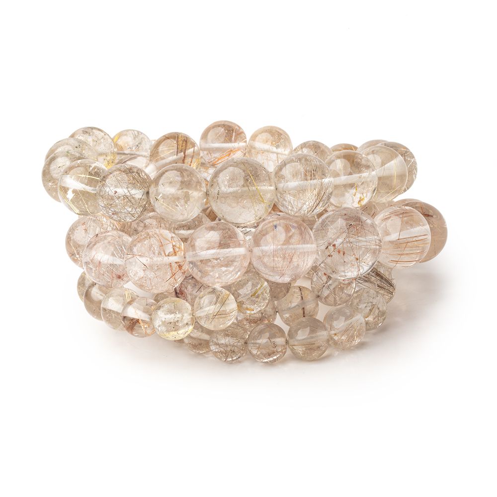 5 - 12mm Rutilated Quartz Plain Round Beads 16 inch 54 pieces - Beadsofcambay.com