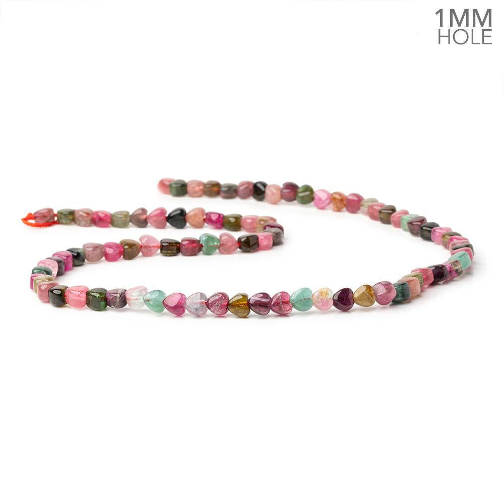 5 - 5.5mm Multi Color Tourmaline Plain Heart 16 inch 80 Beads 1mm Hole - Beadsofcambay.com