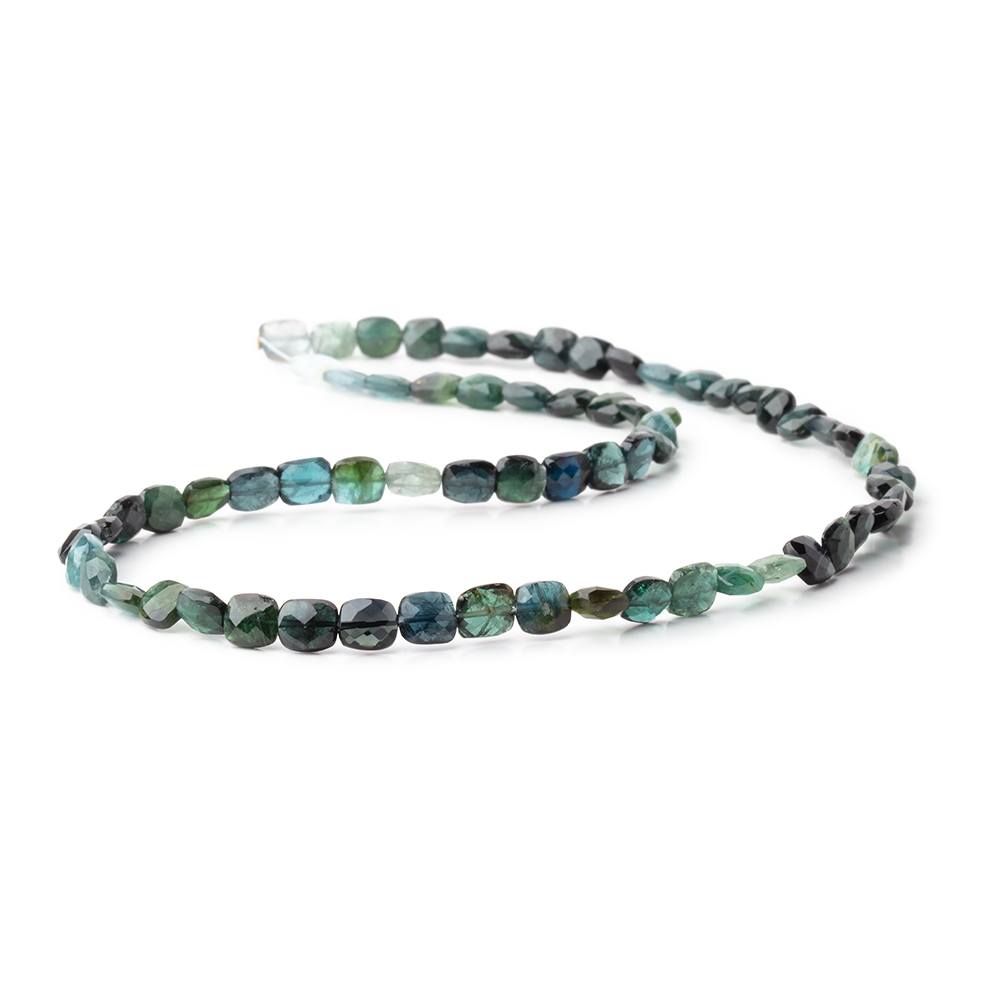 5 - 6mm Indicolite & Green Tourmaline Faceted Cushion 16 inch 58 Beads - Beadsofcambay.com