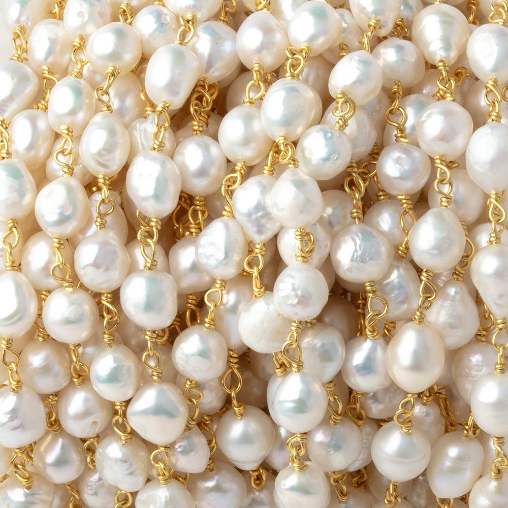 5 - 6mm Off White Petite Ultra Baroque Pearls on Gold Plated Chain - Beadsofcambay.com
