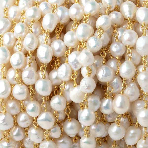 5-6mm Off White Petite Ultra Baroque Pearls on Gold Plated Chain