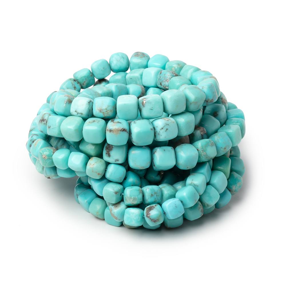 5-7.5mm Sleeping Beauty Turquoise Plain Cubes 16 inch 64 Beads AAA - Beadsofcambay.com