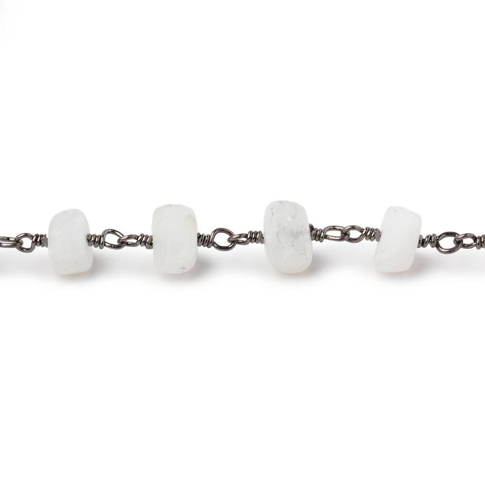 5 - 7mm Matte Rainbow Moonstone Plain Rondelles on Black Gold Plated Chain - Beadsofcambay.com