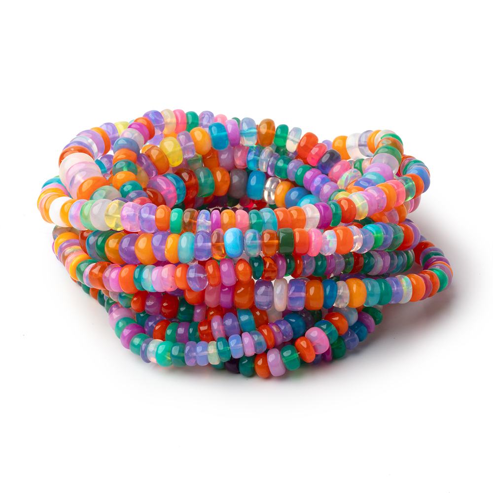 5 - 7mm Neon Multi Color Ethiopian Opal Plain Rondelle Beads 16 inch 121 pieces - Beadsofcambay.com