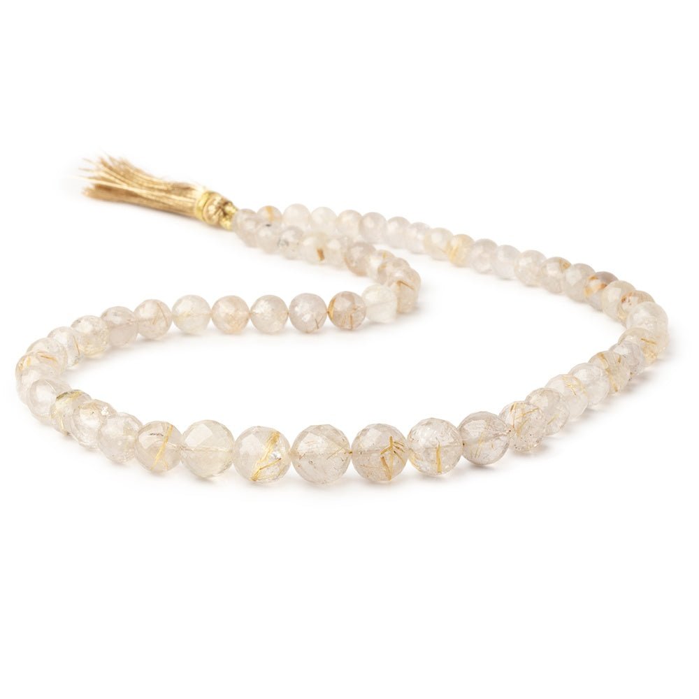 5 - 8mm Rutilated Quartz Faceted Round Beads 16 inch 60 pieces - Beadsofcambay.com