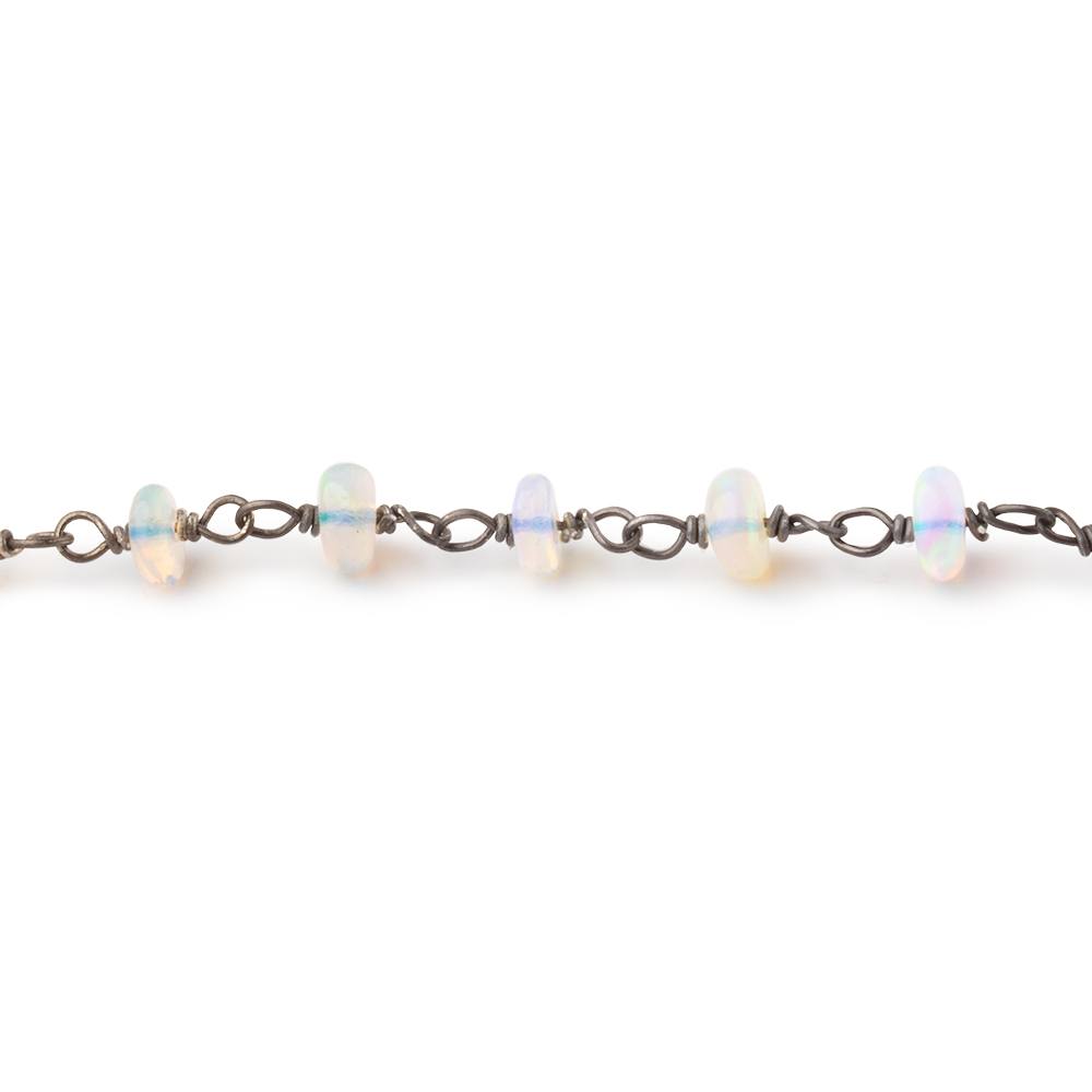 4mm Ethiopian Opal Plain Rondelles on Black Gold over .925 Chain - BeadsofCambay.com