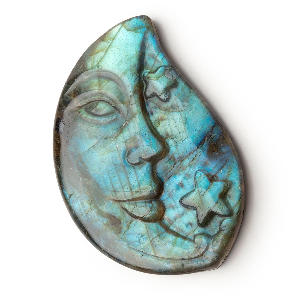 50x34mm Labradorite Crescent Moon and Stars Cabochon 1 Piece - Beadsofcambay.com