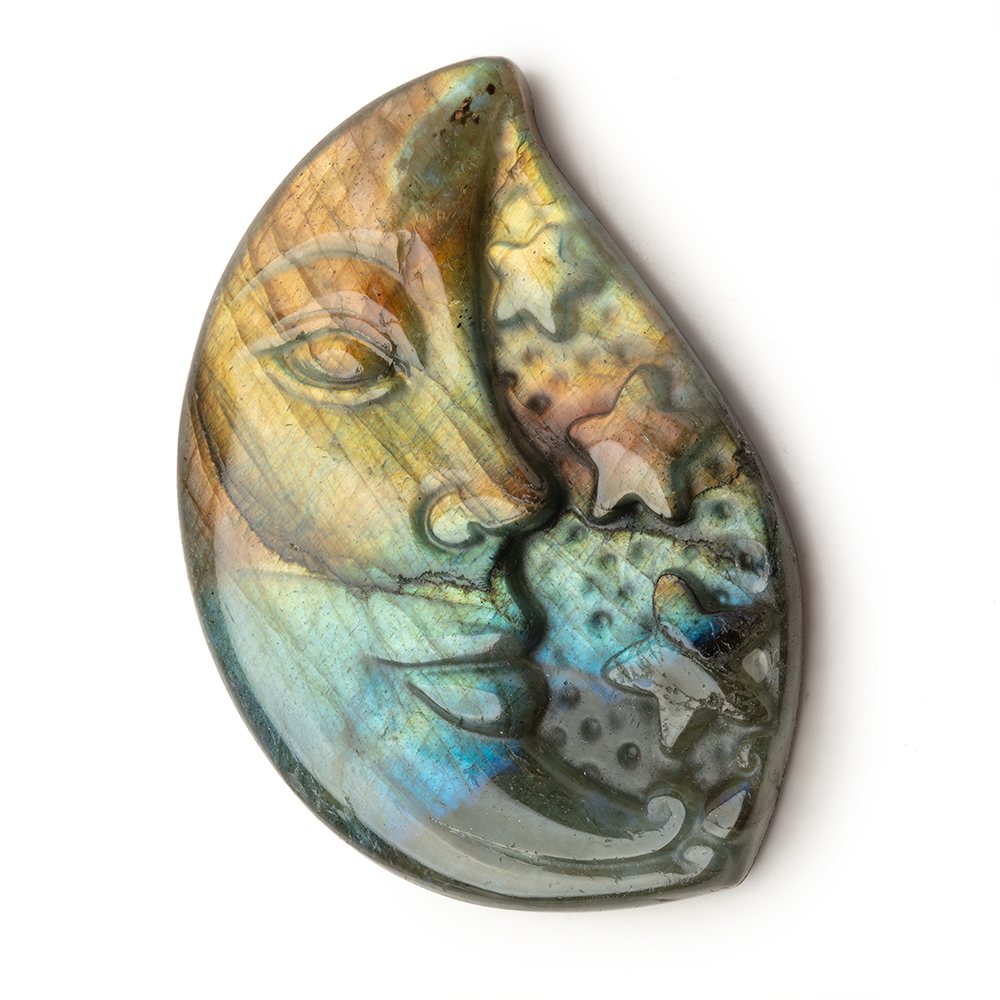 50x34mm Labradorite Crescent Moon and Stars Cabochon 1 Piece - Beadsofcambay.com