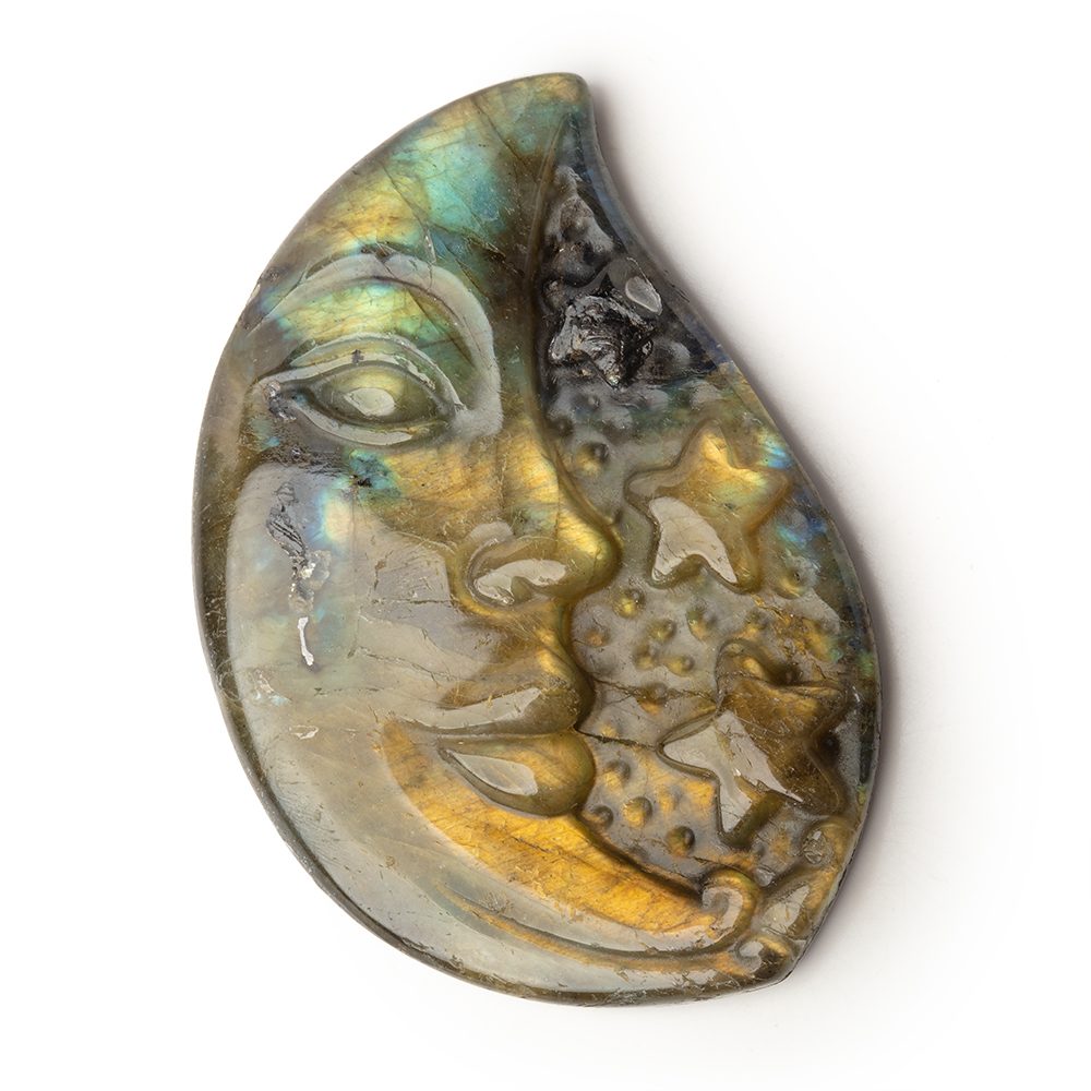50x34mm Labradorite Crescent Moon and Stars Cabochon 1 Piece - Beadsofcambay.com