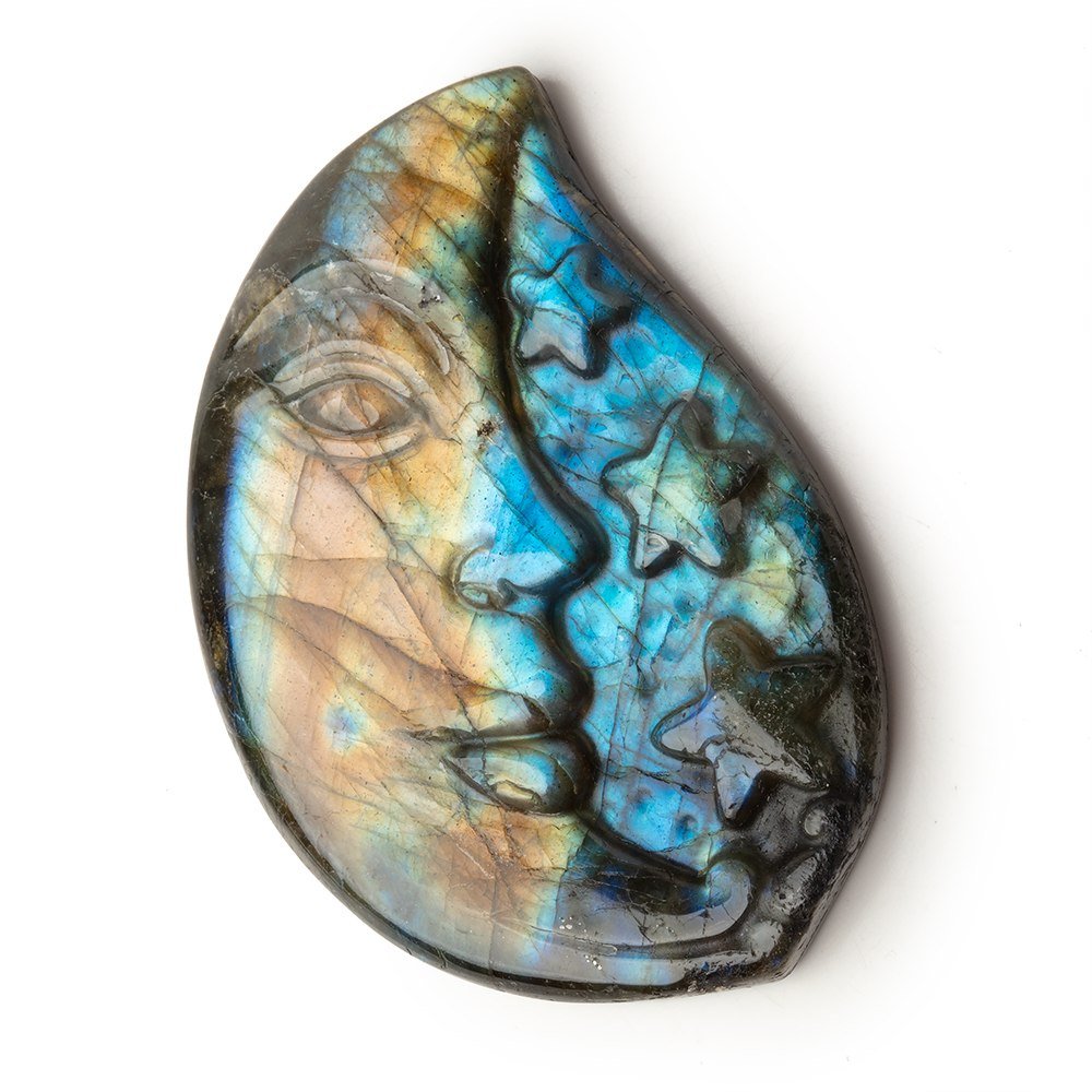 50x34mm Labradorite Crescent Moon and Stars Cabochon 1 Piece - Beadsofcambay.com