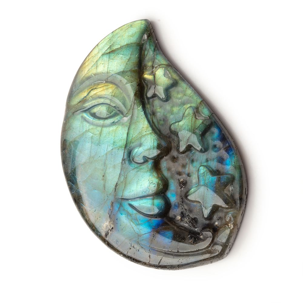 50x34mm Labradorite Crescent Moon and Stars Cabochon 1 Piece - Beadsofcambay.com