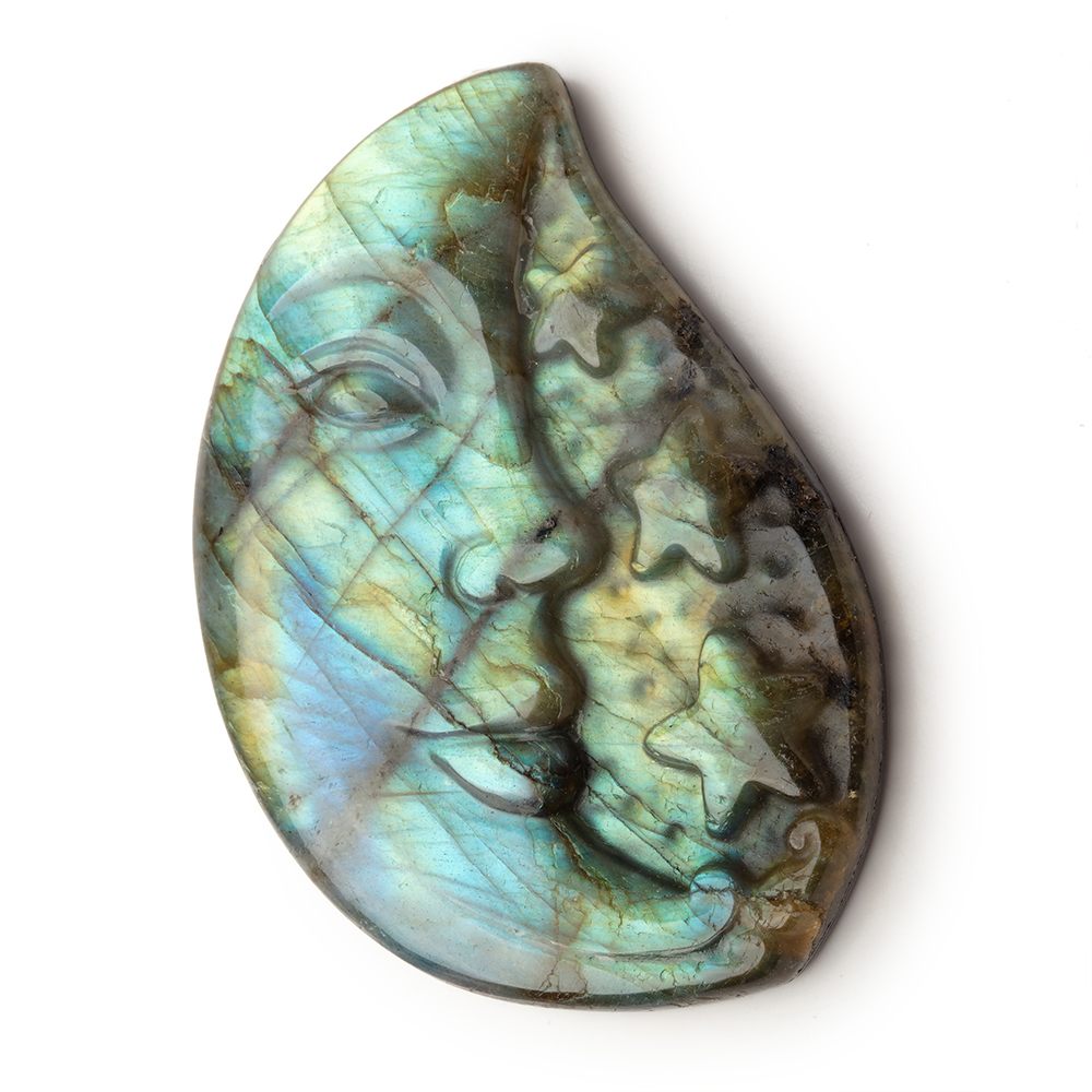 50x34mm Labradorite Crescent Moon and Stars Cabochon 1 Piece - Beadsofcambay.com