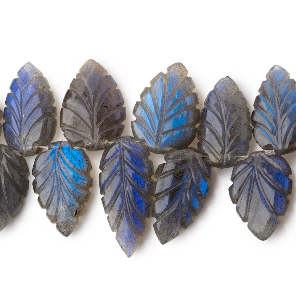 13x9-20x9.5mm Labradorite Carved Leaf Beads 7 inch 33 pieces AA - BeadsofCambay.com