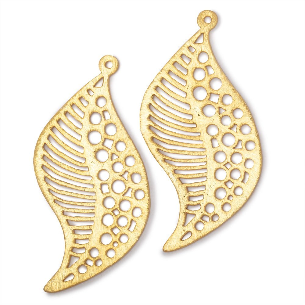 51x30mm 22kt Gold Plated Brushed Filigree Leaf Charm Set of 2 pieces - Beadsofcambay.com