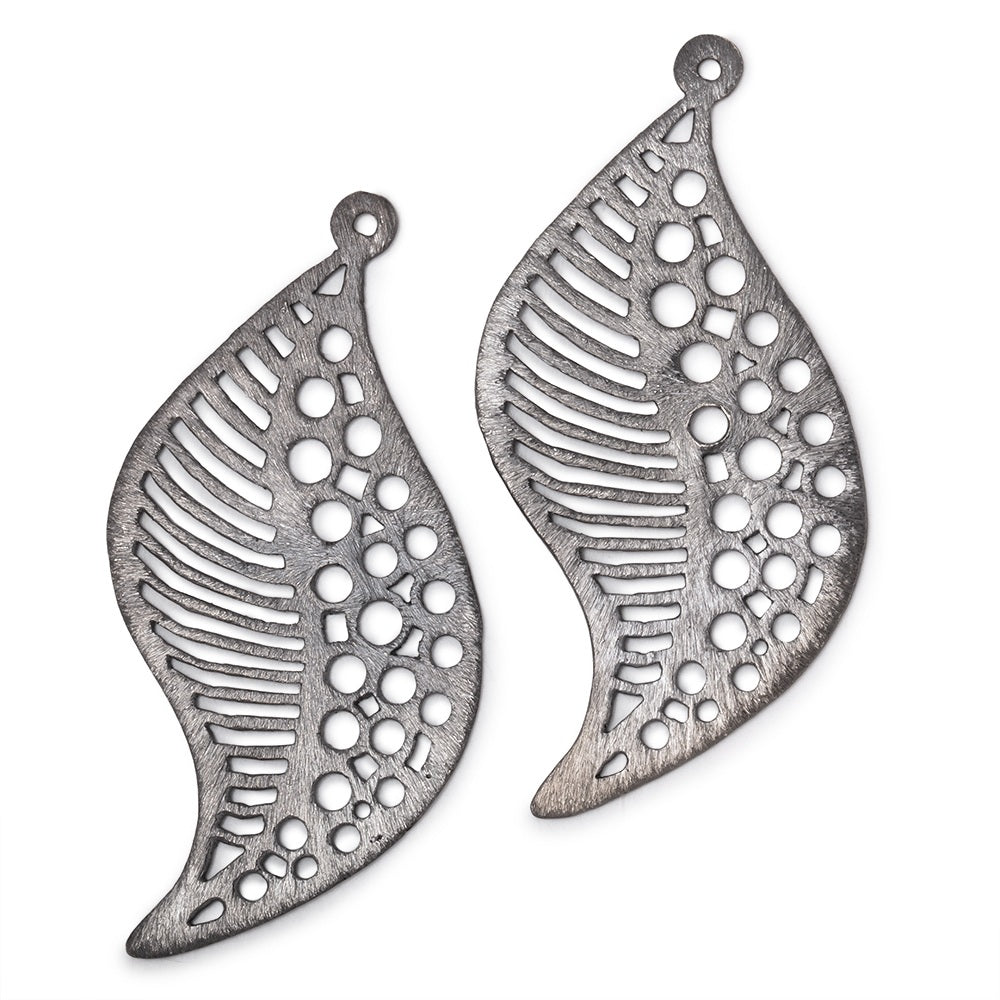 51x30mm Black Gold Plated Brushed Filigree Leaf Charm Set of 2 pieces - Beadsofcambay.com