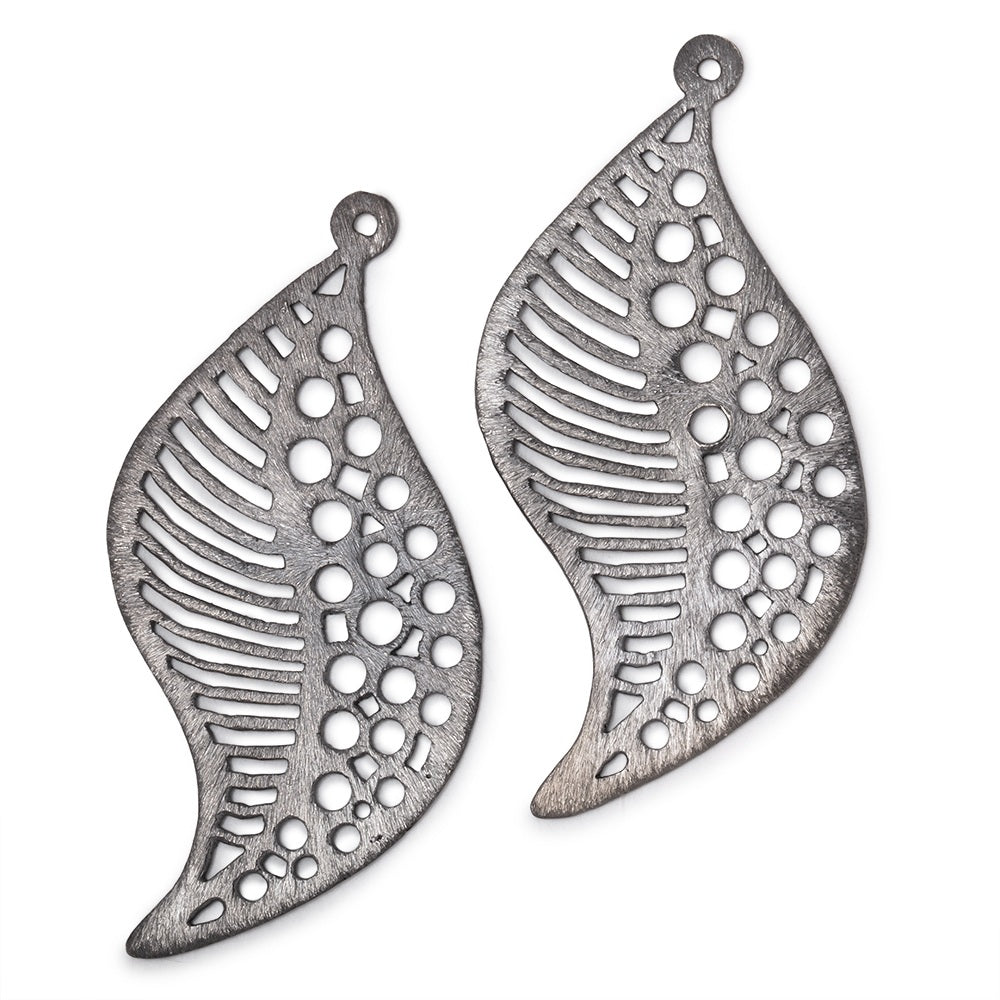 51x30mm Brushed Filigree Leaf Charm Set of 2 pieces - Beadsofcambay.com