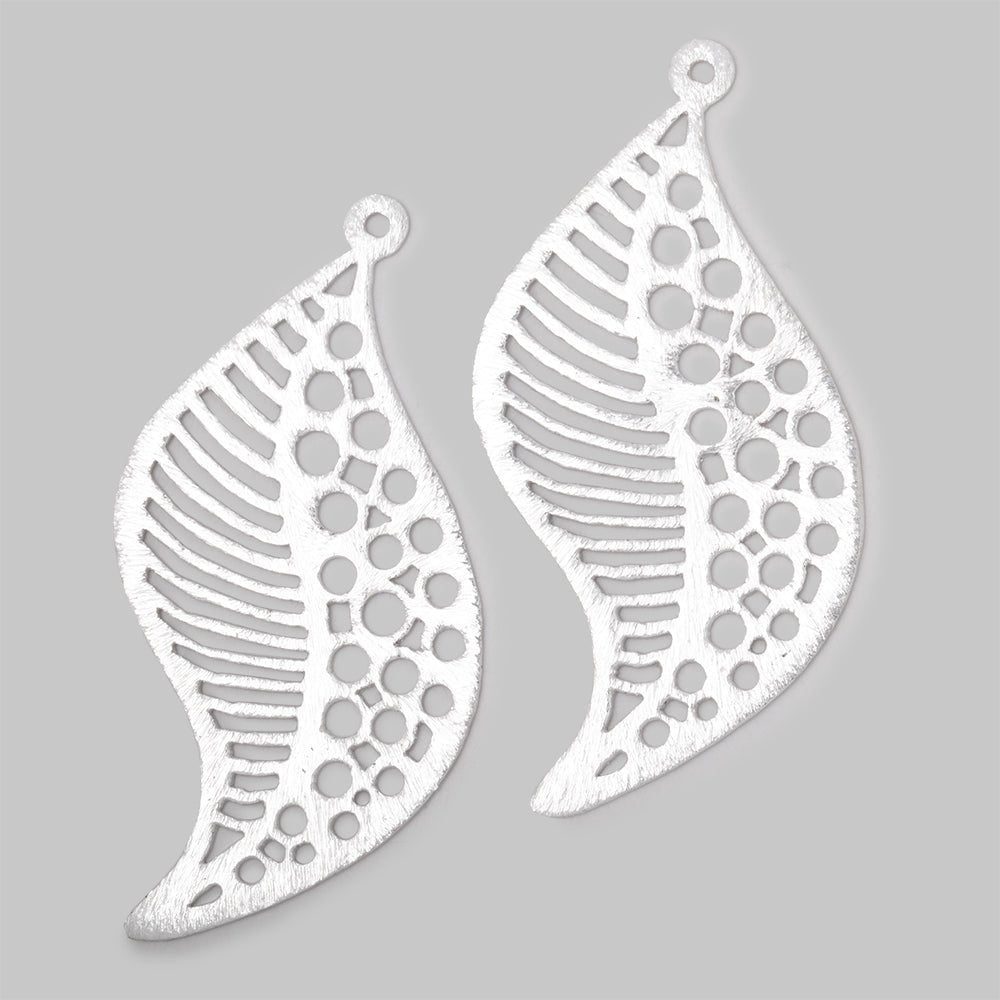 51x30mm Silver Plated Brushed Filigree Leaf Charm Set of 2 pieces - Beadsofcambay.com