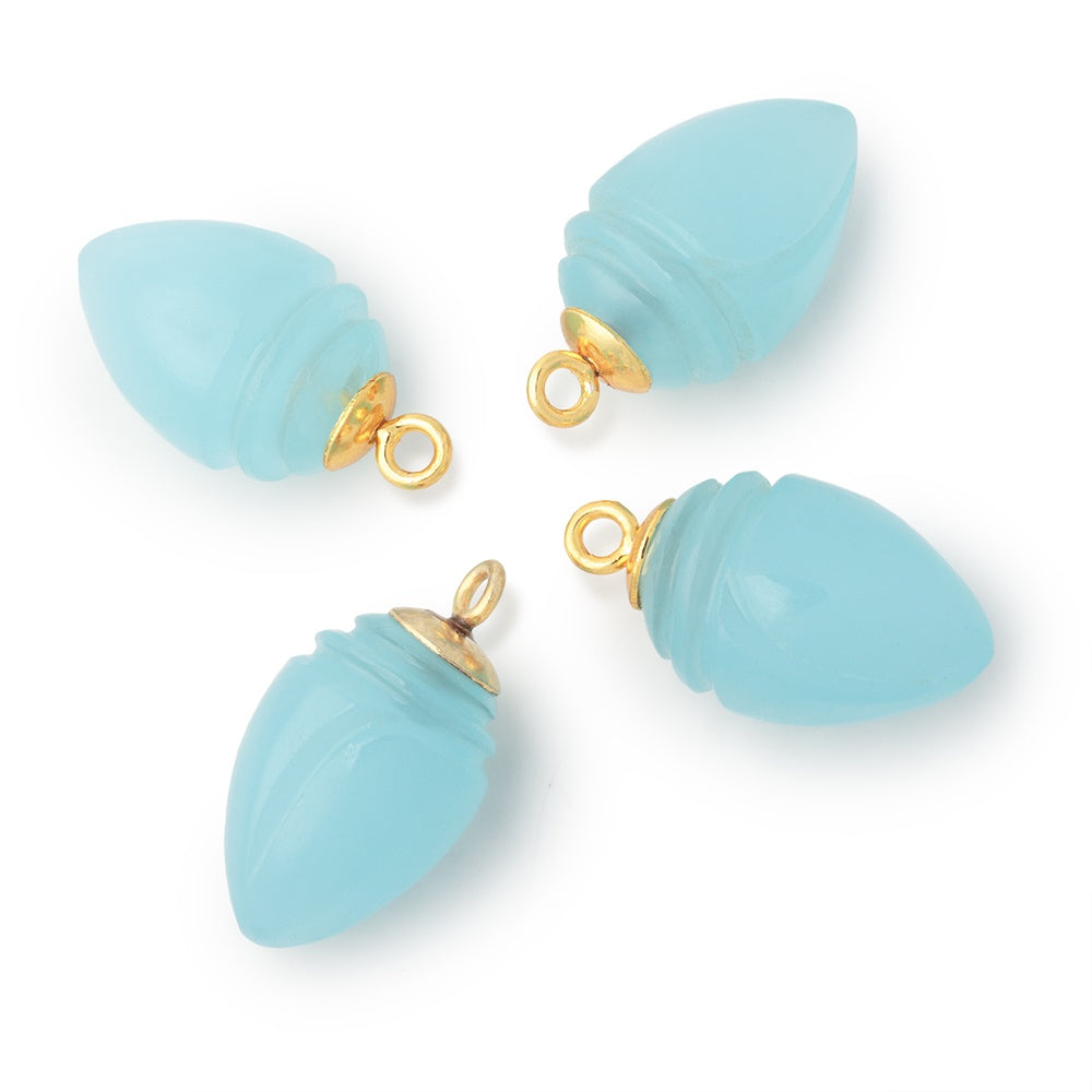 19x12mm Vermeil Capped Blue Chalcedony Carved Olive Shell 1 Pendant - BeadsofCambay.com