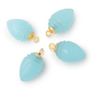 19x12mm Vermeil Capped Blue Chalcedony Carved Olive Shell 1 Pendant - BeadsofCambay.com