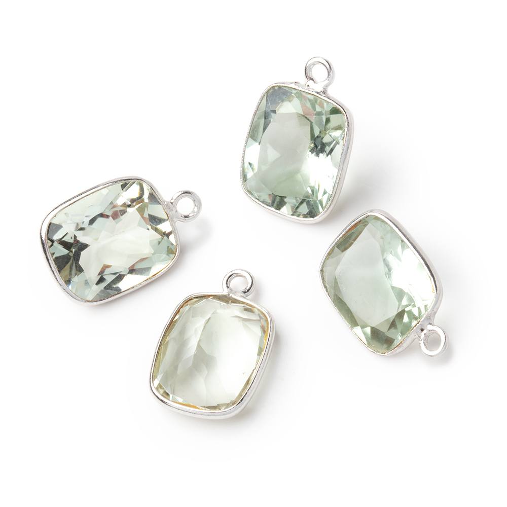 12x10mm Sterling Silver Bezel Prasiolite Pavilion Faceted Rectangle 1 Pendant - BeadsofCambay.com