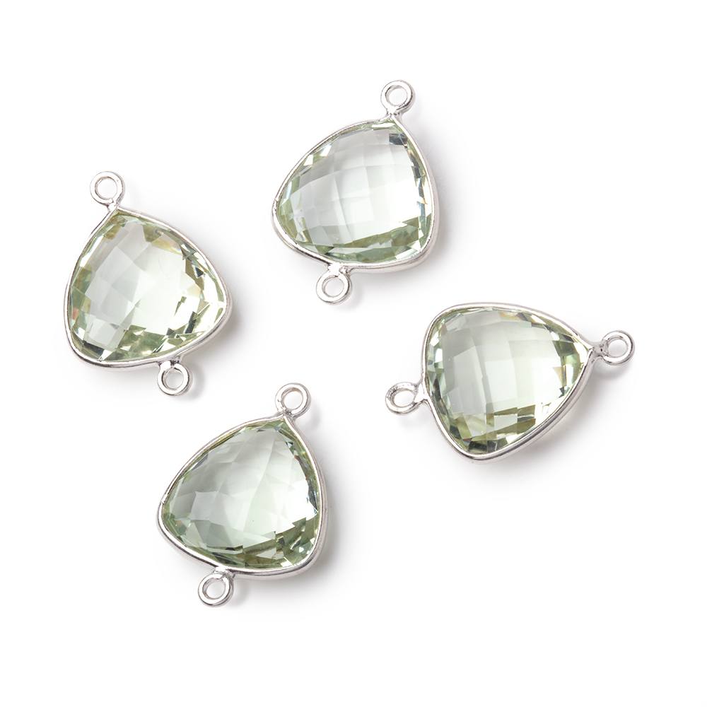 13mm Sterling Silver Bezel Prasiolite Faceted Triangle Connector 1 piece - BeadsofCambay.com