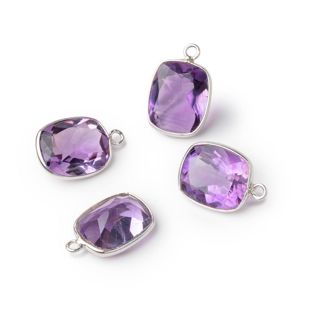 12x10mm Sterling Silver Bezel Amethyst Pavilion Faceted Rectangle 1 Pendant - BeadsofCambay.com