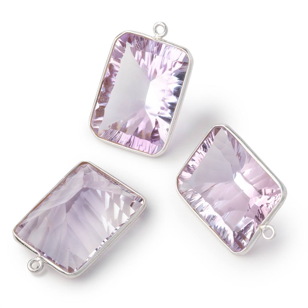 21x16mm Sterling Silver Bezel Pink Amethyst Pavilion Faceted Rectangle 1 Pendant - BeadsofCambay.com