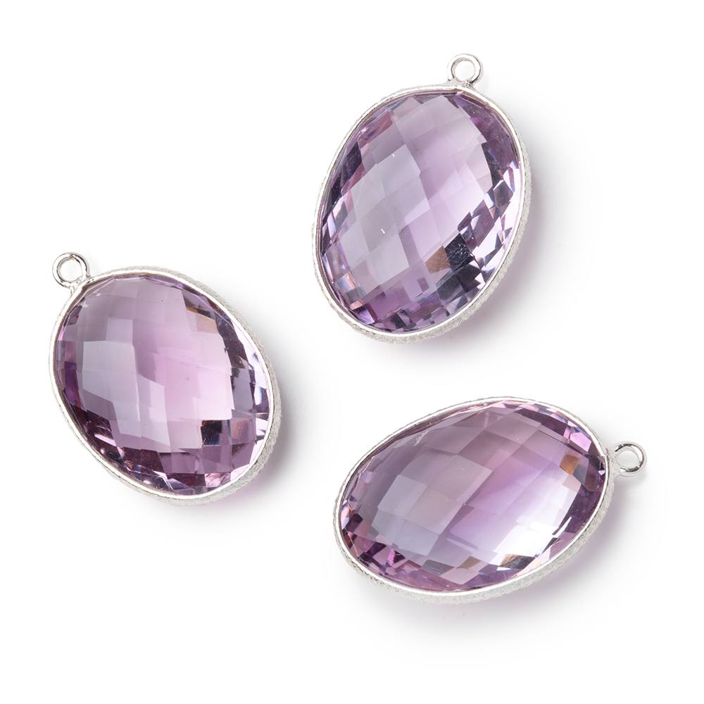 21x16mm Sterling Silver Textured Bezel Amethyst Faceted Oval 1 Pendant - BeadsofCambay.com