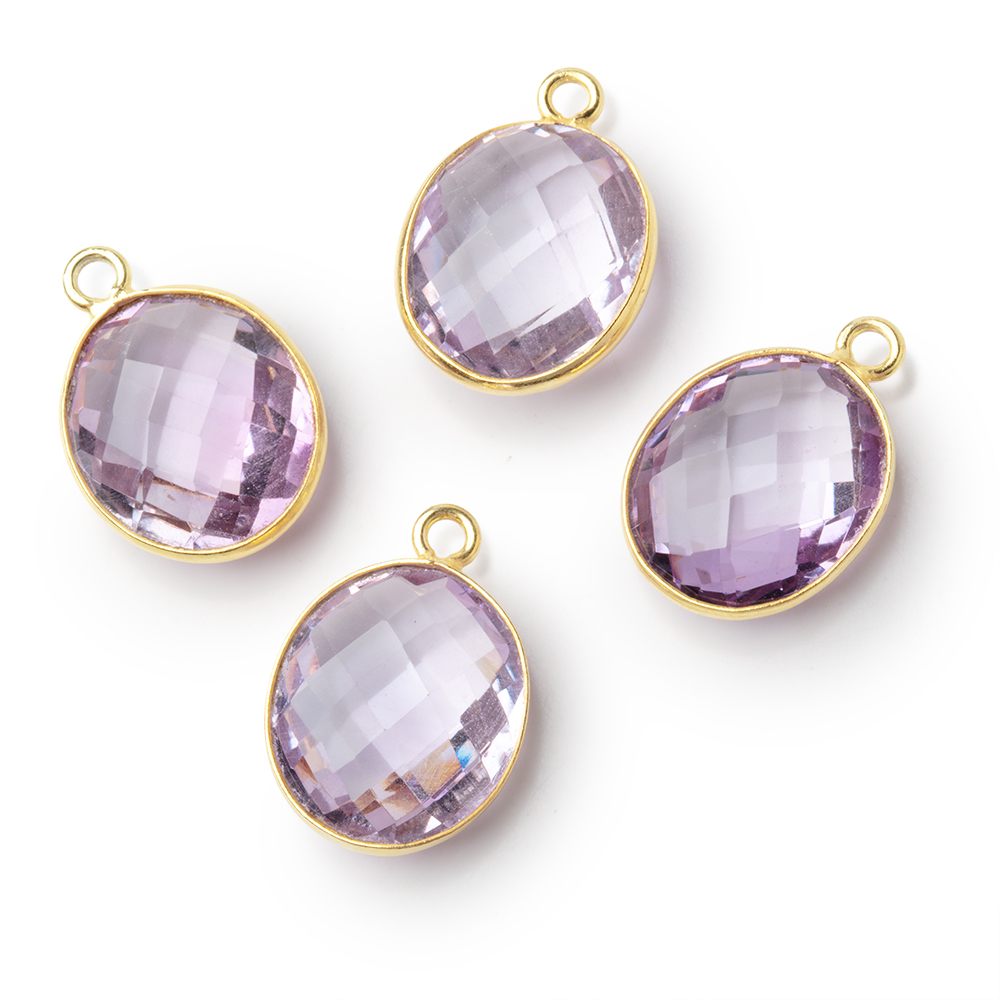 14.5x13mm Vermeil Bezel Pink Amethyst Faceted Oval Pendant 1 piece - BeadsofCambay.com
