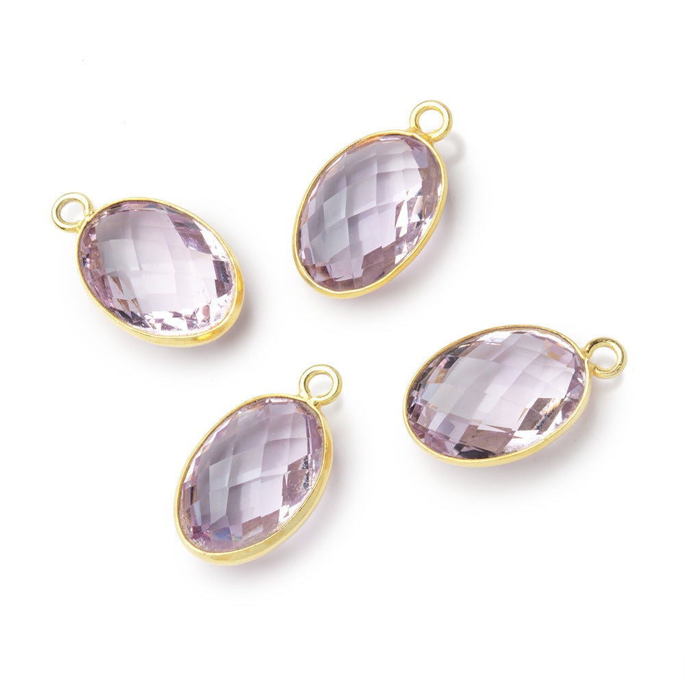 14.5x11mm Vermeil Bezel Pink Amethyst Faceted Oval Pendant 1 piece - BeadsofCambay.com
