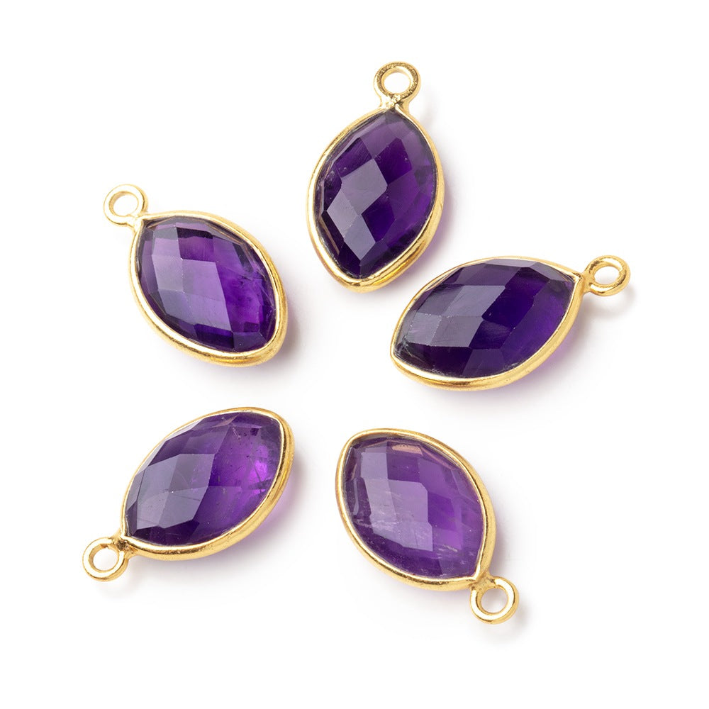 13x9mm Vermeil Bezel Amethyst Faceted Marquise 1 Pendant - BeadsofCambay.com
