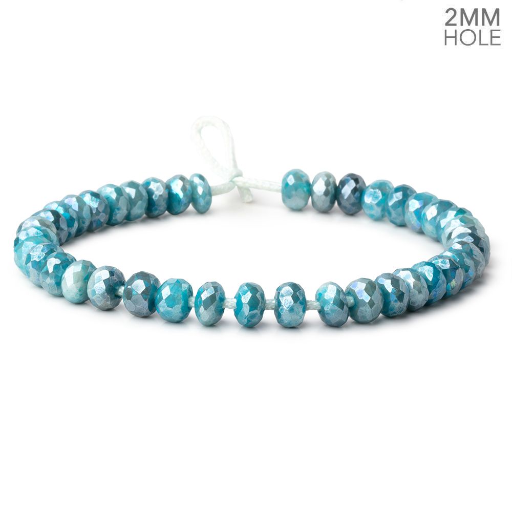 8-8.5mm Mystic Teal Moonstone 2mm Large Hole Faceted Rondelles 8 inch 35 Beads - BeadsofCambay.com