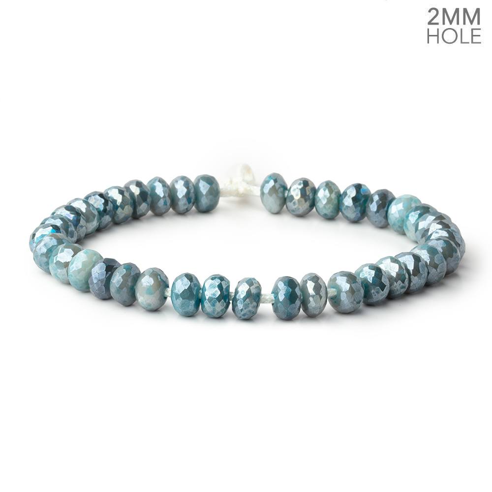 8-8.5mm Mystic Antique Blue Moonstone 2mm Large Hole Faceted Rondelles 8 inch 36 Beads - BeadsofCambay.com