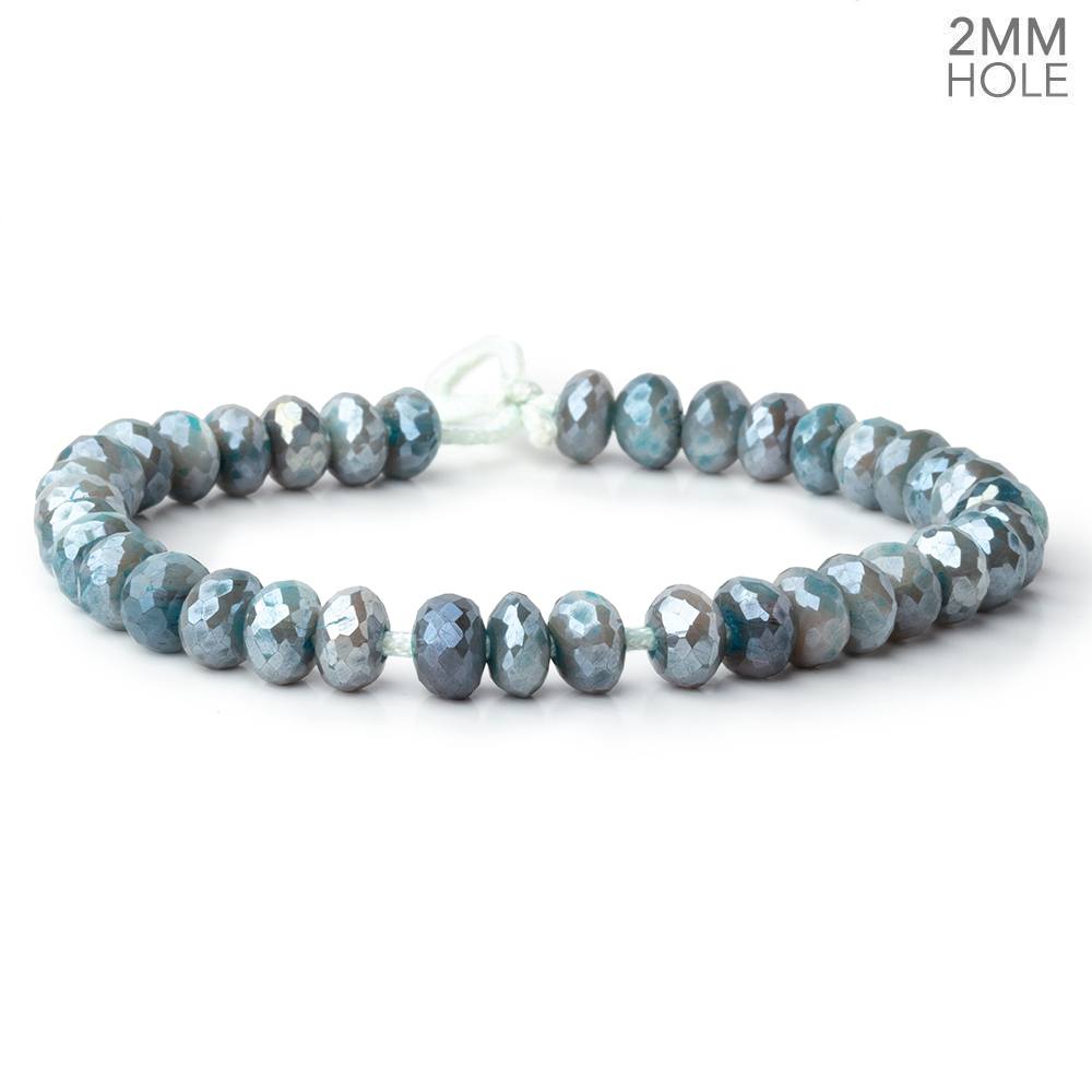 8-8.5mm Mystic Stormy Blue Moonstone 2mm Large Hole Faceted Rondelles 8 inch 36 Beads - BeadsofCambay.com