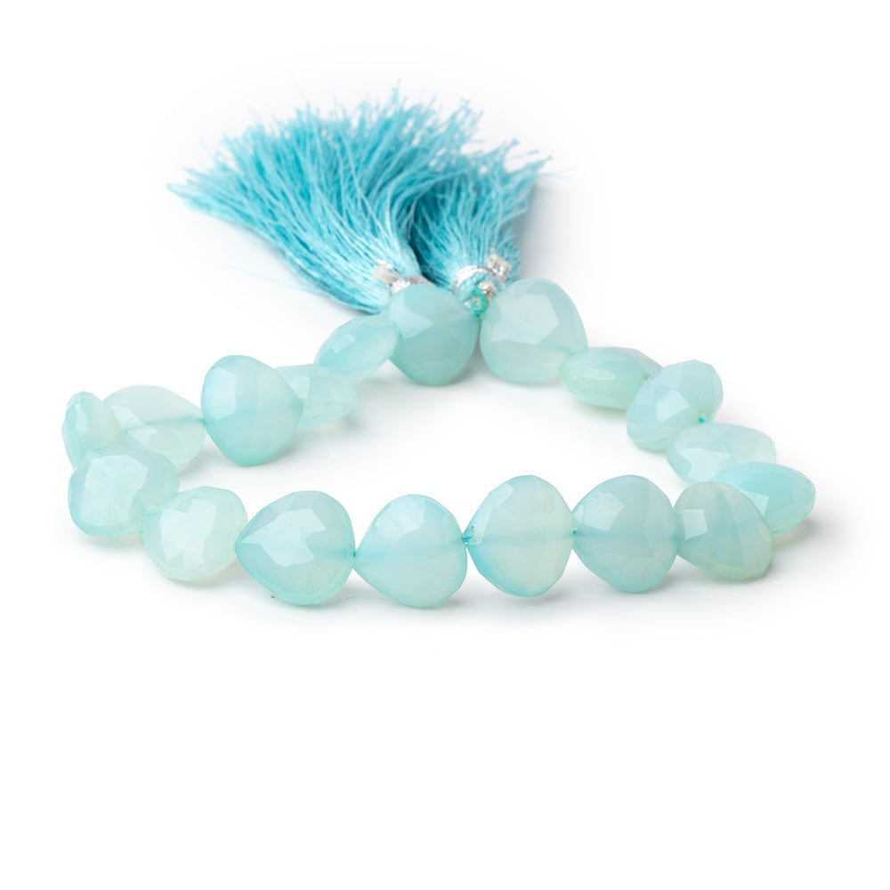 10-11mm Seafoam Blue Chalcedony straight drilled faceted heart 8 inch 18 Beads - BeadsofCambay.com