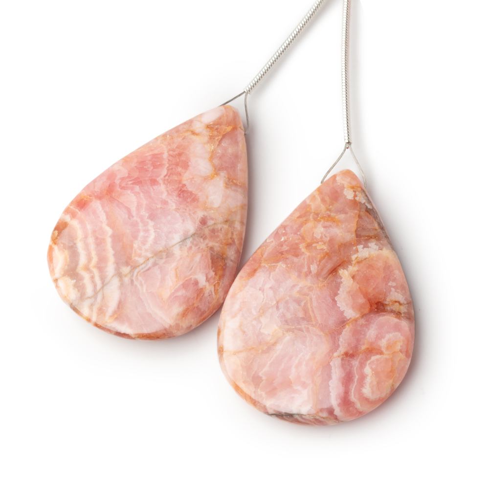 33-36mm Rhodochrosite Plain Pear Set of 2 Focal Pendants - BeadsofCambay.com