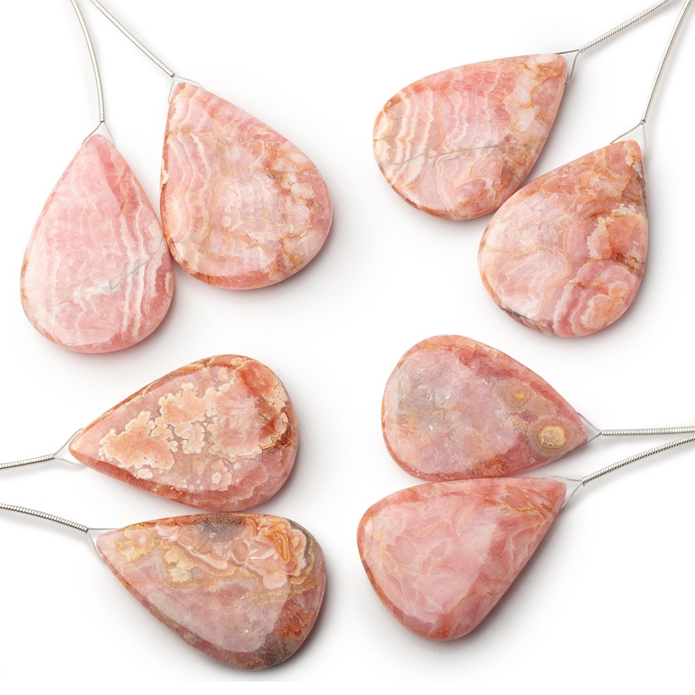33-36mm Rhodochrosite Plain Pear Set of 2 Focal Pendants - BeadsofCambay.com