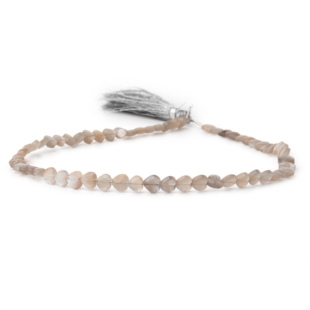 5.5-6mm Light Chocolate Moonstone Faceted Hearts 12.5 inch 56 Beads - BeadsofCambay.com