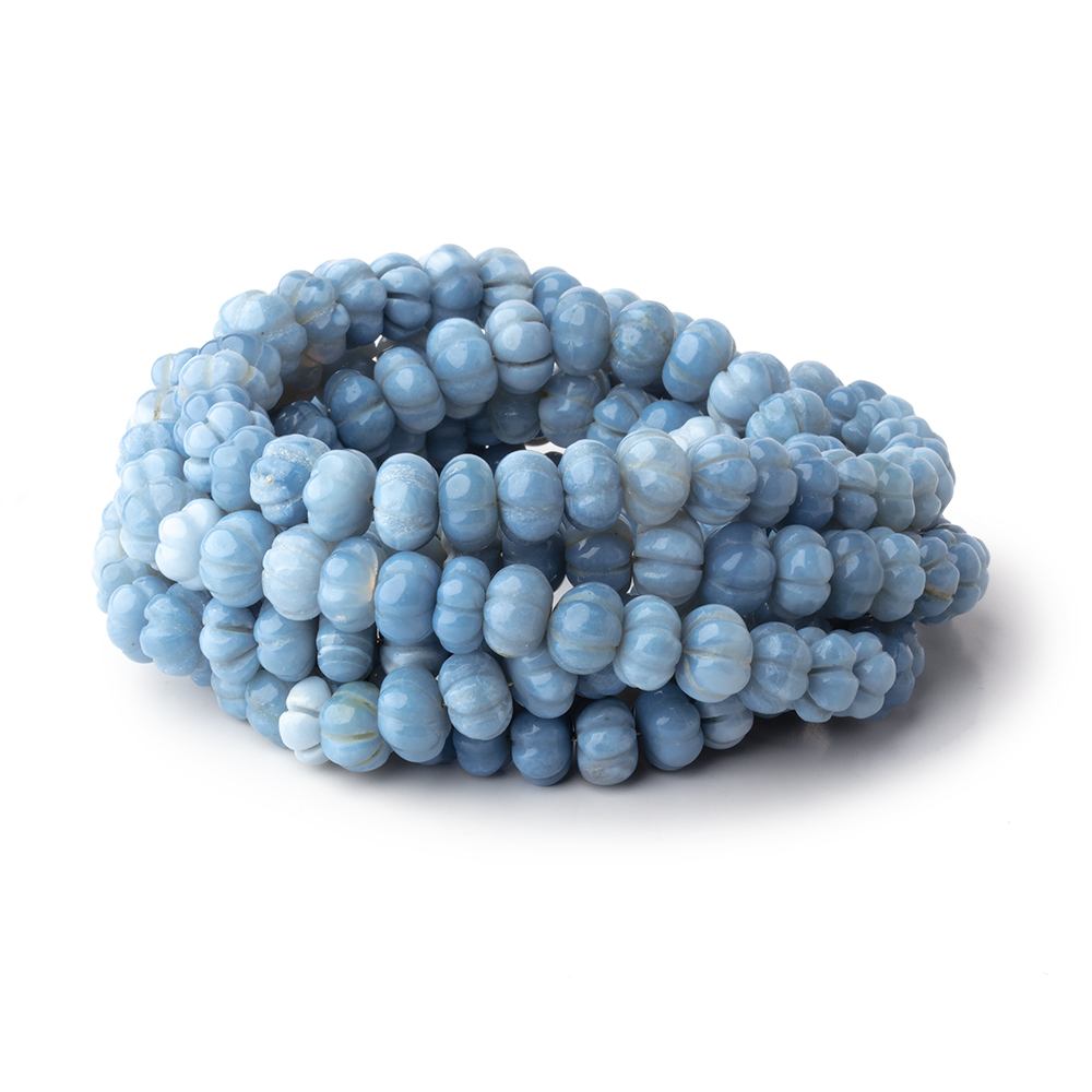 8-10mm Owyhee Blue Opal Carved Melon Beads 16 inch 65 pieces - BeadsofCambay.com