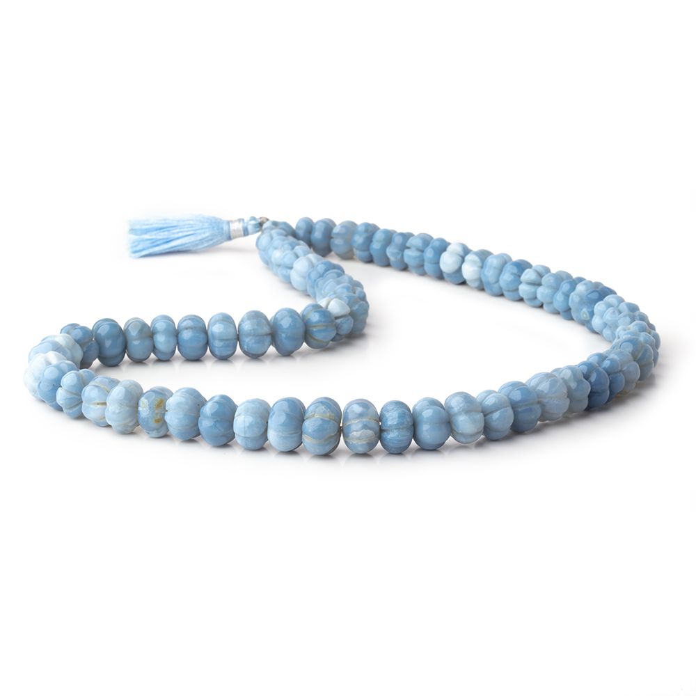 8-10mm Owyhee Blue Opal Carved Melon Beads 16 inch 65 pieces - BeadsofCambay.com
