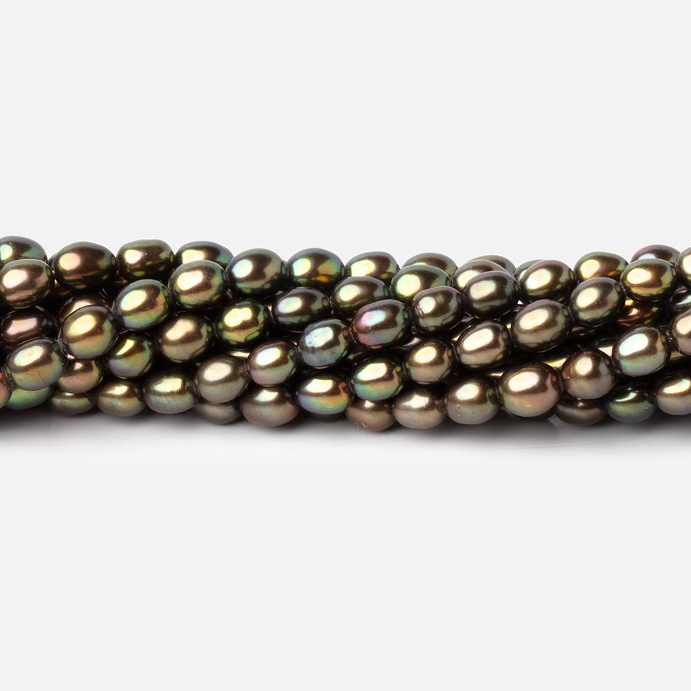 4-4.5mm Olive Green Oval Freshwater Pearls 15 inch 96 Beads - BeadsofCambay.com