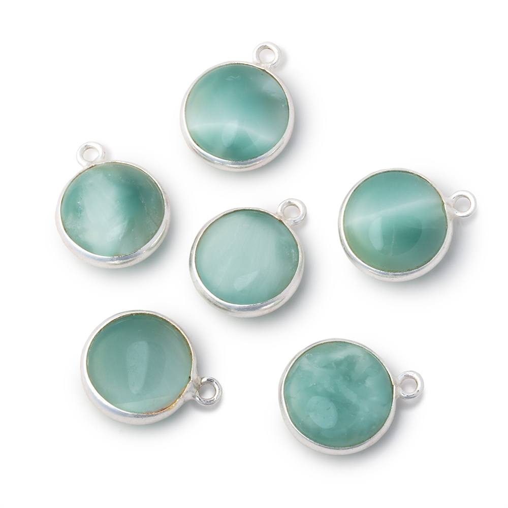 13mm .925 Silver Bezel Set Russian Angelite Plain Coin Pendant 1 piece - BeadsofCambay.com
