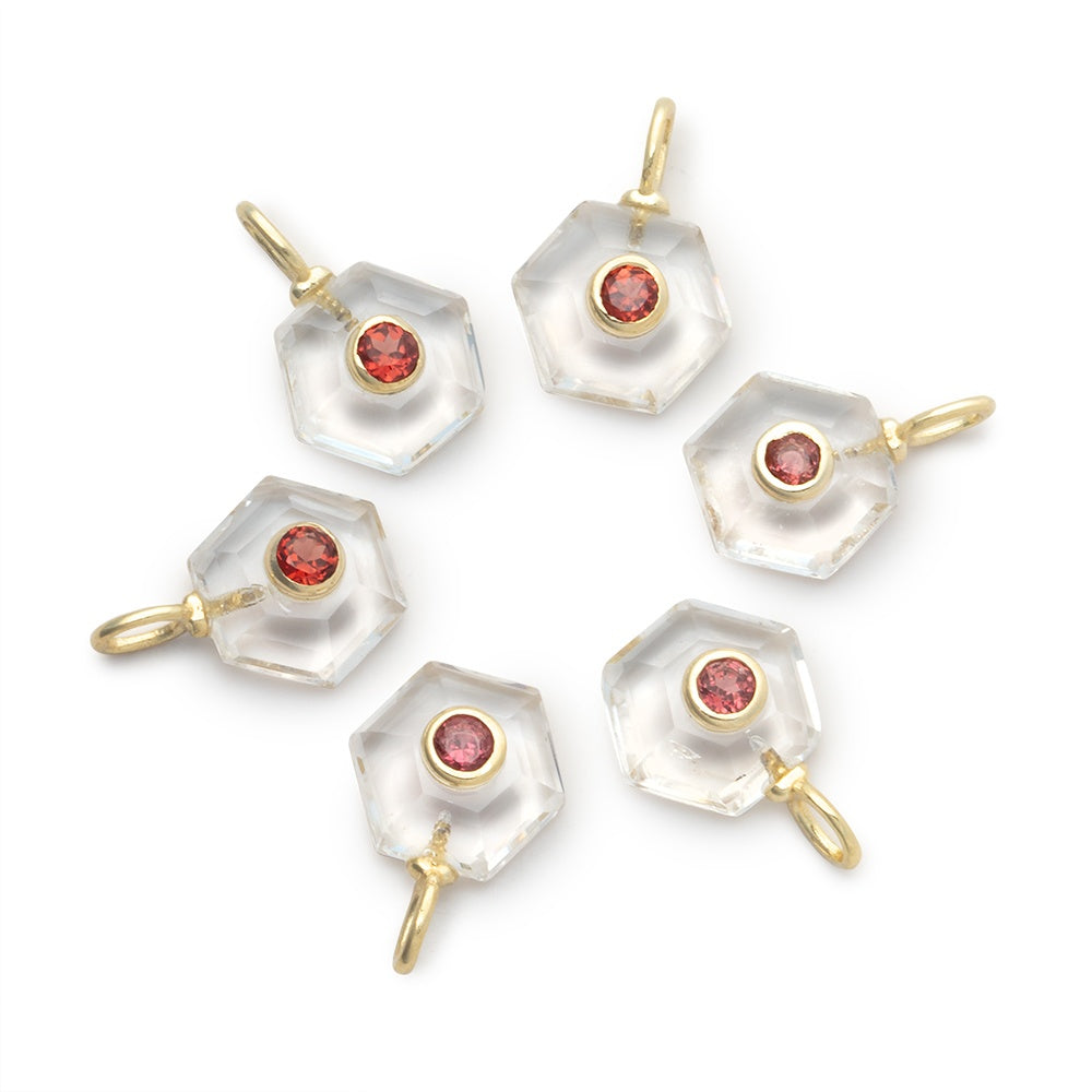 10mm Crystal Quartz Hexagon with Bezeled Garnet Inlay 1 Pendant - BeadsofCambay.com