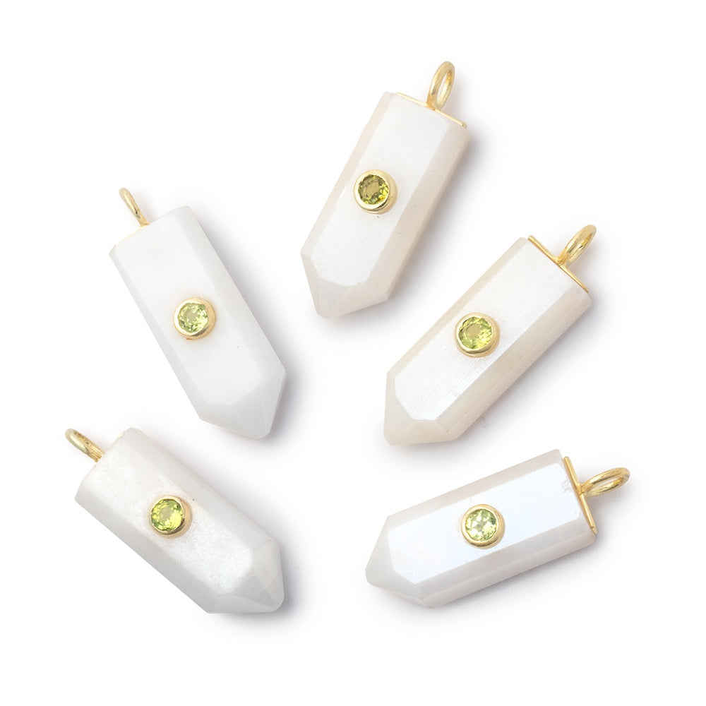 22x9mm Mystic Quartz Point with Bezeled Peridot Inlay 1 Pendant - BeadsofCambay.com