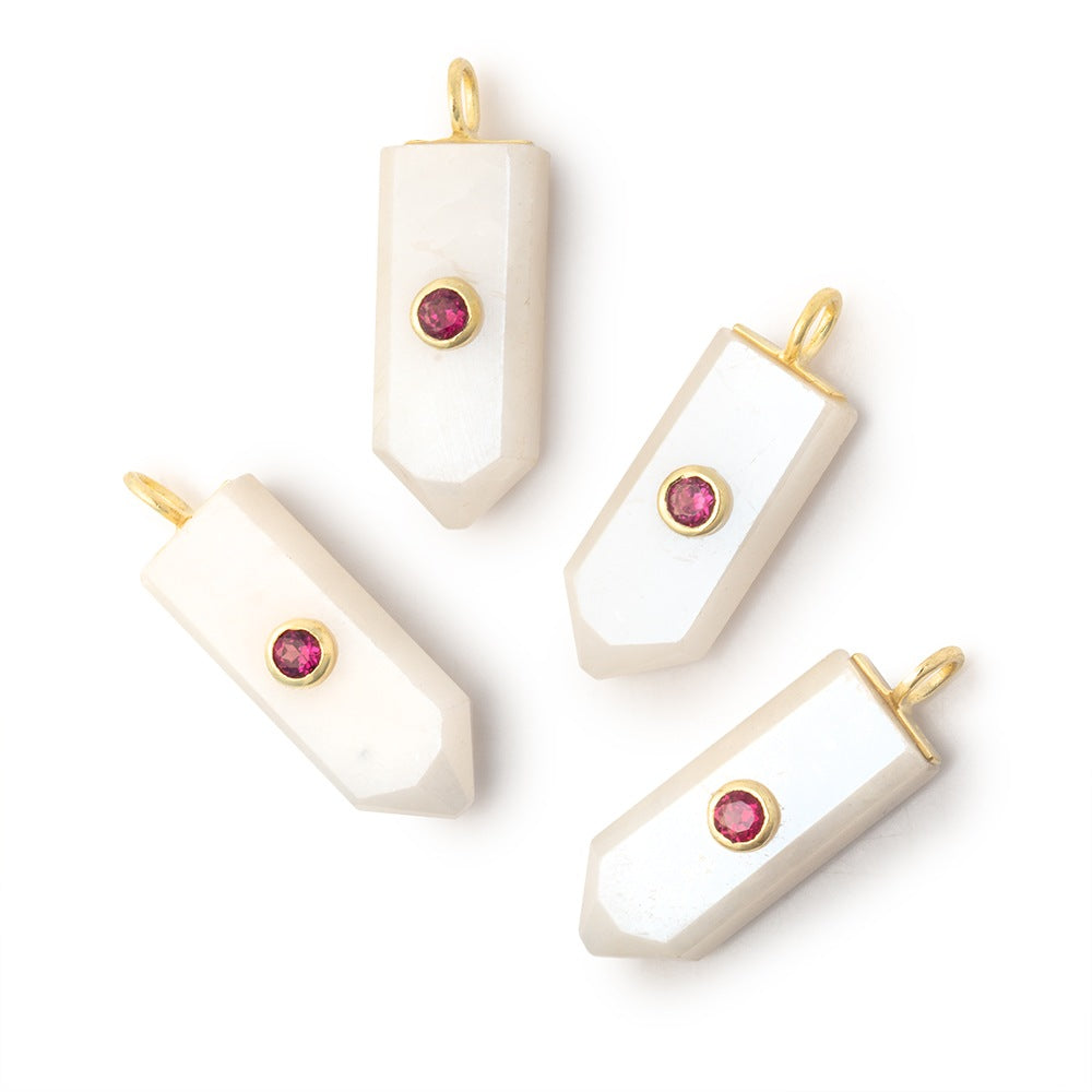 22x9mm Mystic Quartz Point with Bezeled Pink Sapphire Inlay 1 Pendant - BeadsofCambay.com