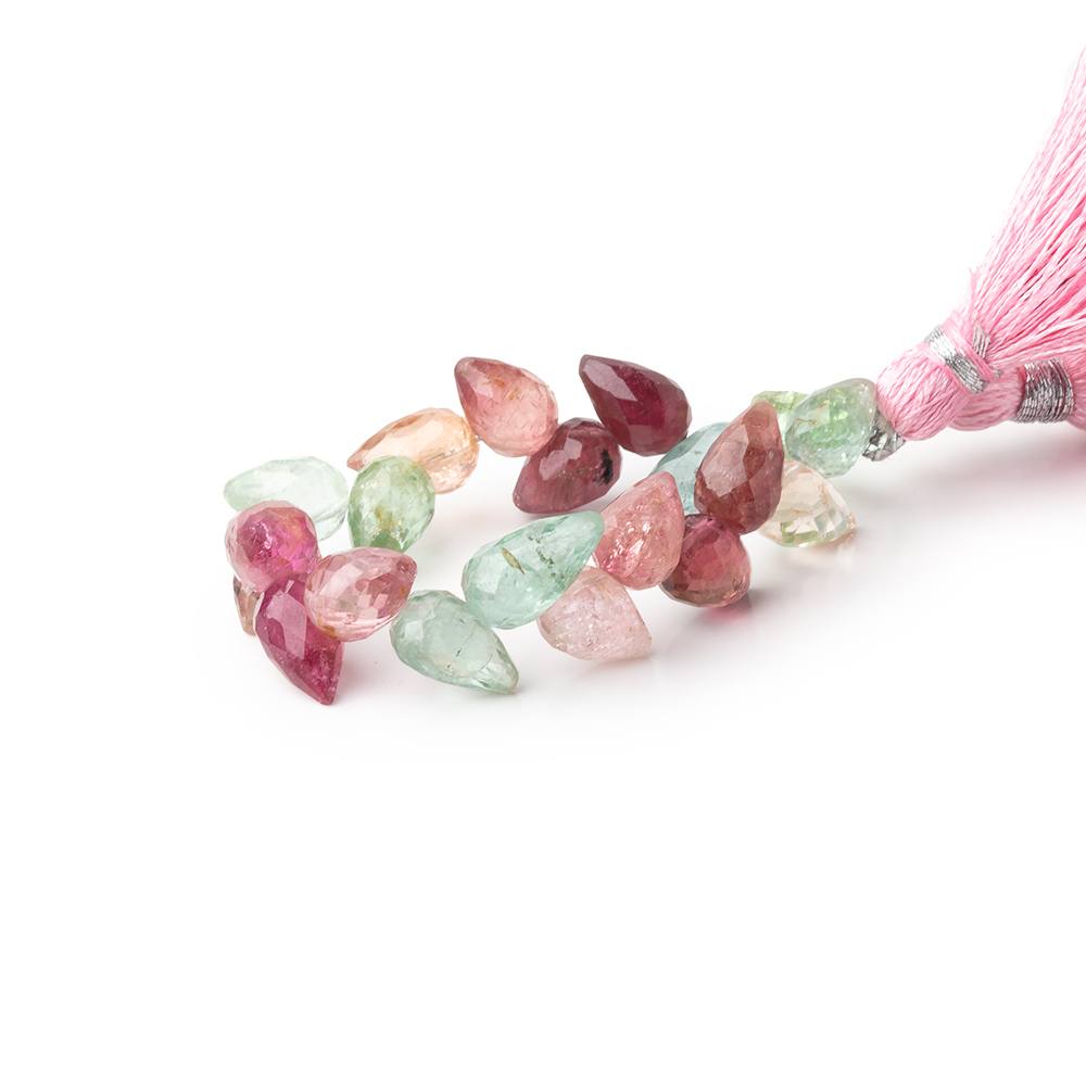 7-8mm Multi Color Tourmaline Shoulder Drill Tear Drop 4 inch 21 Beads AA - BeadsofCambay.com