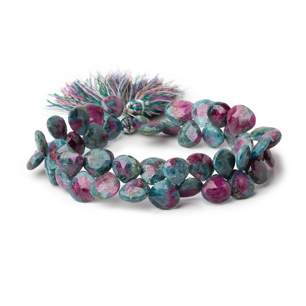8-10mm Ruby in Kyanite Faceted Heart Beads 8 inch 44 pieces - BeadsofCambay.com