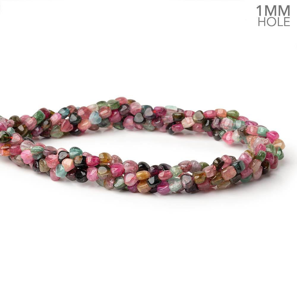 5-5.5mm Multi Color Tourmaline Plain Heart 16 inch 80 Beads 1mm Hole - BeadsofCambay.com